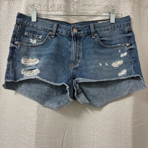 rag & bone Mid-Rise Distressed Cut-Off Jean Shorts Women’s Size 28 boho Cuff Hem - Picture 3 of 8